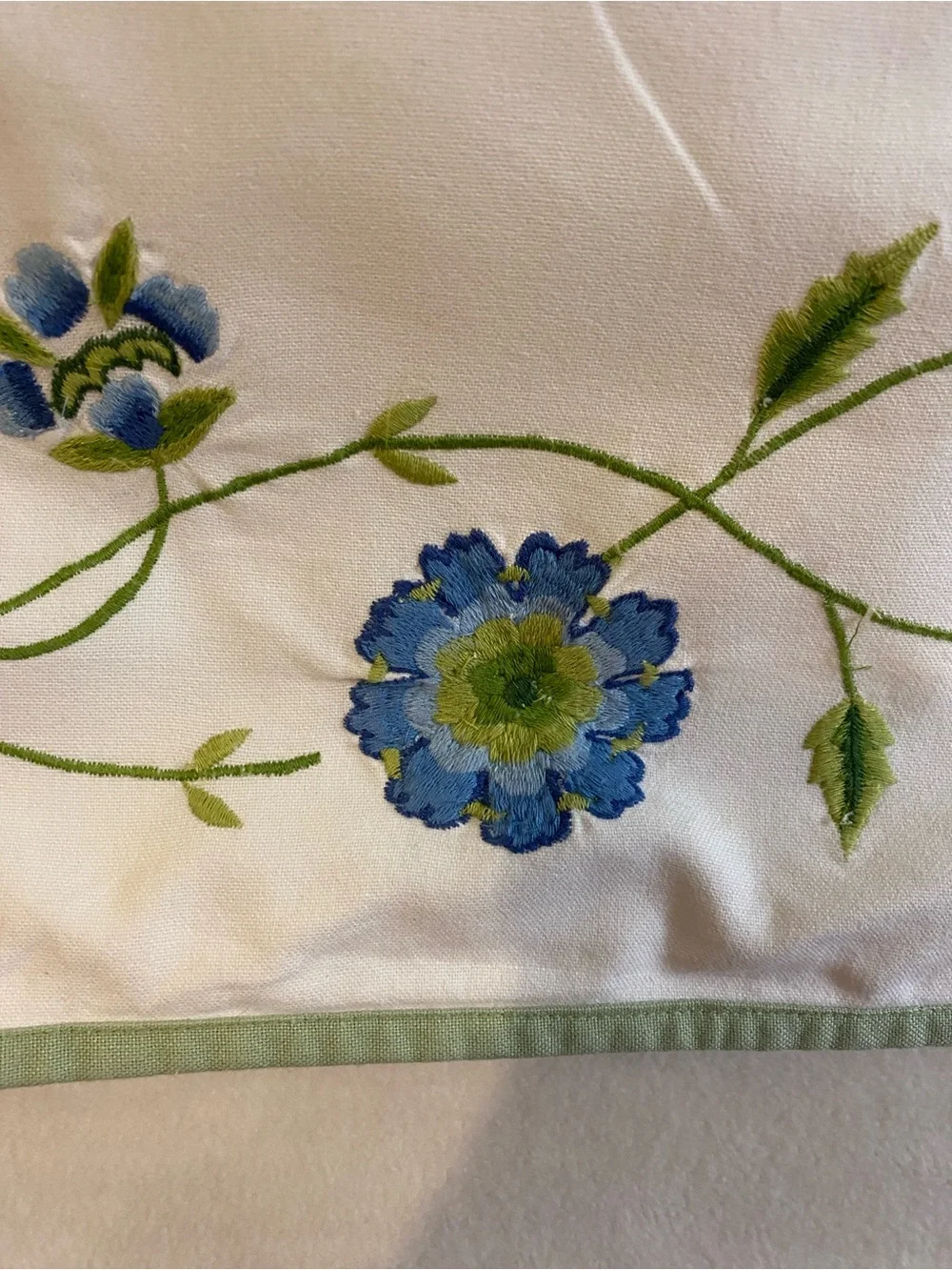 Pottery Barn white blue green floral embroidered square Euro sham